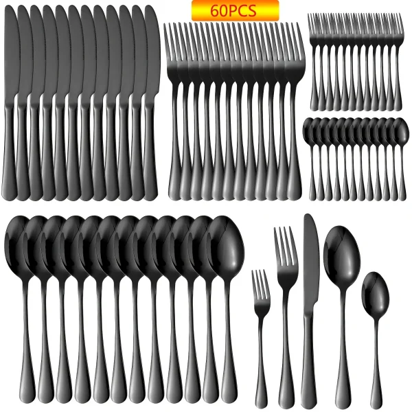 60pcs Black Silverware